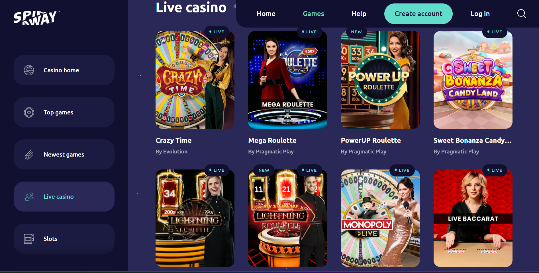 spinaway casino games